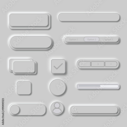 Neumorphic UI Elements Set With Buttons Sliders Toggles And Interface Controls