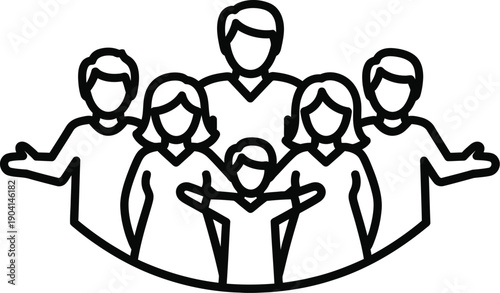 Line art icon of family in circle silhouette isolated on transparent background