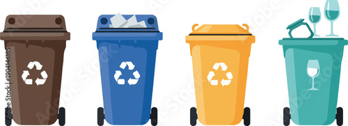 Recycling Bins Set Waste Management Collection Trash Cans Isolated
