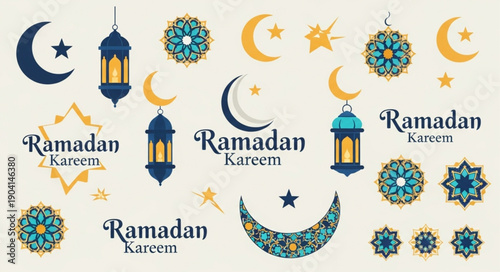 Ramadan Kareem Islamic Symbols and Lanterns Collection.