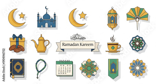 Ramadan Kareem Islamic Symbols and Icons Collection.