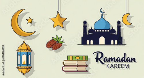 Ramadan Kareem Islamic Symbols and Decorations.