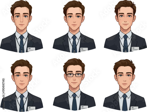 Pixel Art Male Avatar Collection Business Suit Minimalist Flat Design