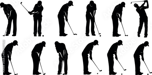 Golf swing motion sequence silhouettes