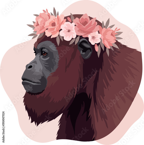 Pixel Art Orangutan Wearing Floral Crown Pastel Background