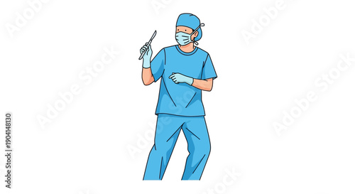 Surgeon in blue scrubs holding scalpel