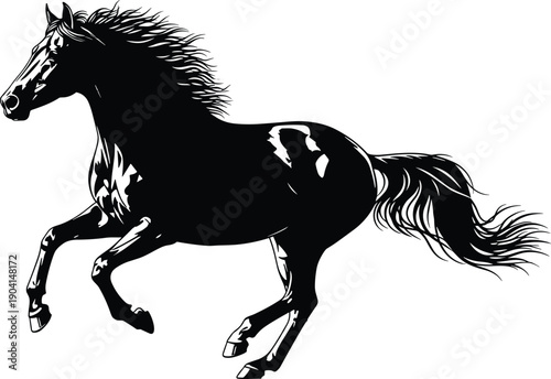WebBlack vector silhouette of a powerful horse running for concepts of wildlife nature speed strength freedom equestrian sports and branding