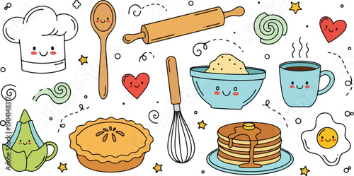 Hand drawn breakfast and baking doodle collection