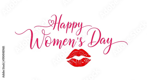 Happy Women's Day greeting with red lips and heart
