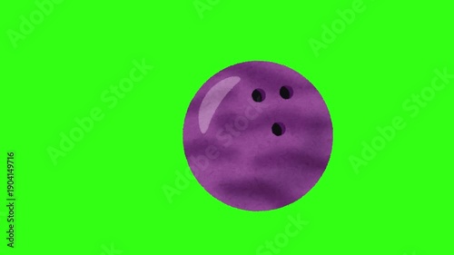 Purple bowling ball animation on green screen