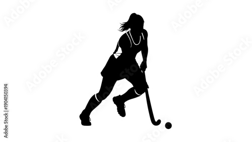 Female Field Hockey Player in Action Silhouette Vector Illustration