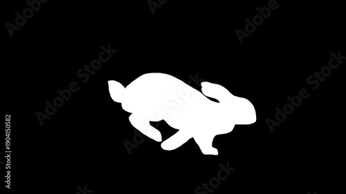 Animated Hand Drawn Running Rabbit Silhouette Loop Video on a Black Background, Hare, Bunny, Jump, Fast Speed, Animal Motion, Nature, Wildlife, 2D Cartoon Element, Easter, Sprint, Leap, Active