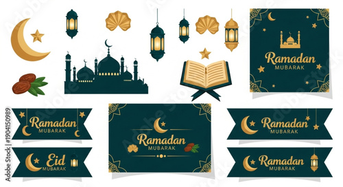 Ramadan Kareem Islamic Holiday Elements Collection.