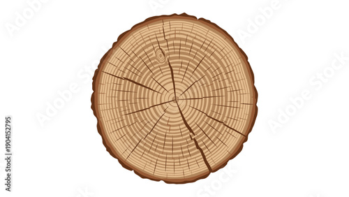 Crosssection illustration of a tree trunk showing growth rings and cracks