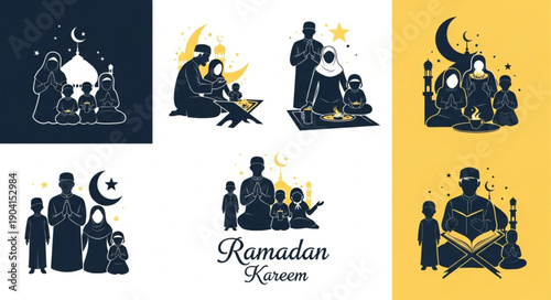 Ramadan Kareem Islamic Family Gathering and Prayer.