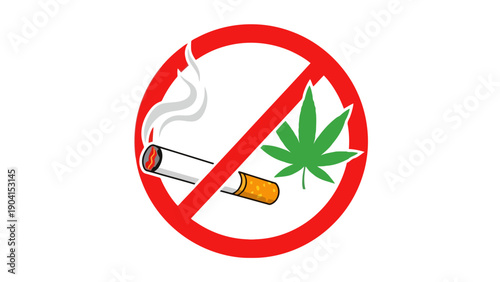 No smoking or cannabis sign with cigarette and green leaf