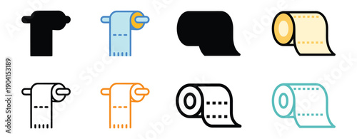 Toilet paper roll color icon set, Toilet tissue paper clean vector.