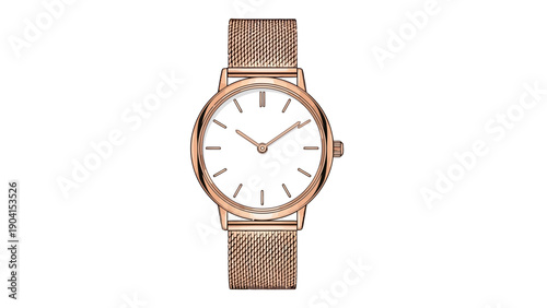 Rose gold mesh strap wristwatch with white dial and simple hour markers