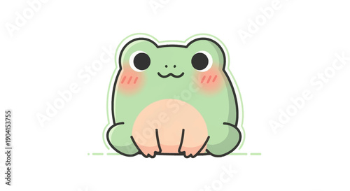 Cute cartoon frog illustration with green skin and pink cheeks isolated