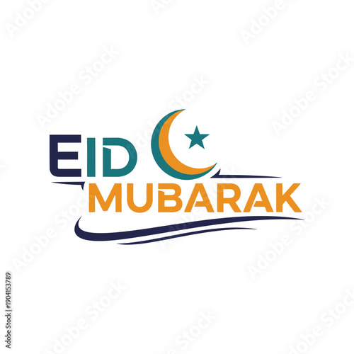 Eid mubarak greeting card vector design, islamic holy day celebration banner with crescent moon and star