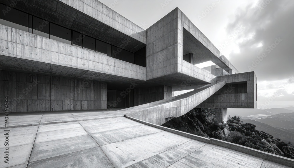 Obraz premium Modern Concrete Building with Geometric Design.