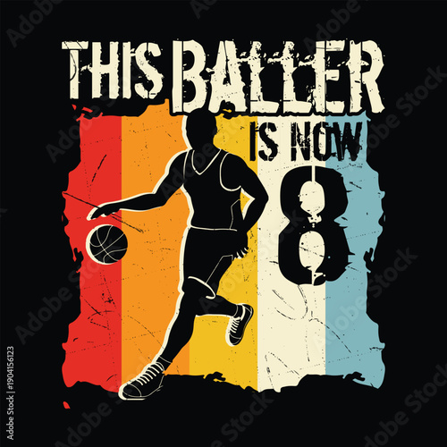 T-shirt designcolorful graphic design featuring a silhouette of a basketball player on a vibrant background