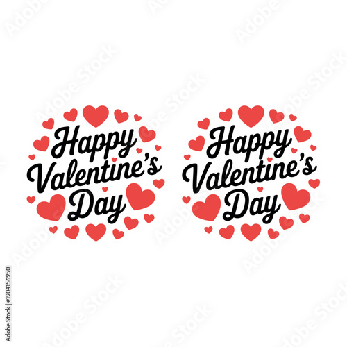 Two circular emblems feature stylized cursive typography wishing everyone a happy romantic Valentine's.
