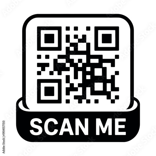 Bold black and white square Quick Response code design prominently displayed with a clear call to.