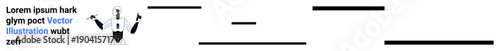 Artificial intelligence, future technology, programming, automation, digital systems, robotics. Minimal robot holding up hands among horizontal lines. Artificial intelligence and future technology