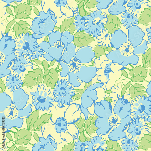 Big flowers pattern, upscale floral pattern. graphical textures floral, trendy colors pattern , flowers background with leaves. vector illustration.