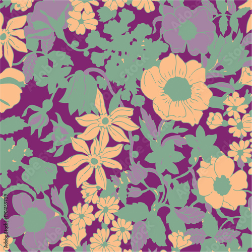 Big flowers pattern, upscale floral pattern. graphical textures floral, trendy colors pattern , flowers background with leaves. vector illustration.