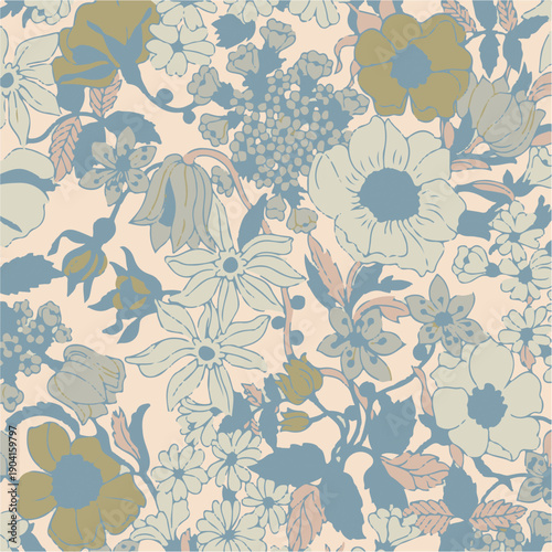 Big flowers pattern, upscale floral pattern. graphical textures floral, trendy colors pattern , flowers background with leaves. vector illustration.