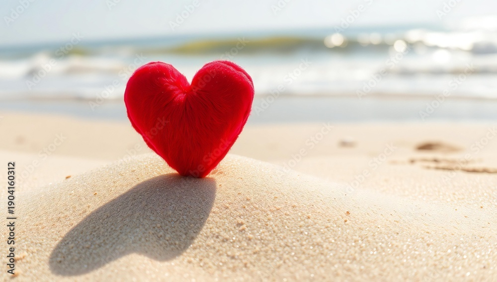 Fototapeta premium Red heart on sandy beach