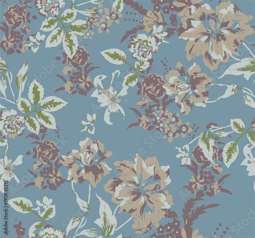 Big flowers pattern, upscale floral pattern. graphical textures floral, trendy colors pattern , flowers background with leaves. vector illustration.