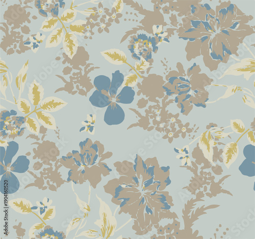 Big flowers pattern, upscale floral pattern. graphical textures floral, trendy colors pattern , flowers background with leaves. vector illustration.