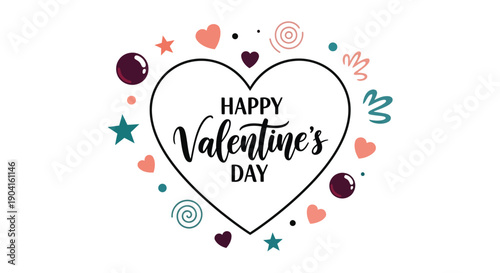 Festive valentine s day greeting with hearts swirls and colorful decorations