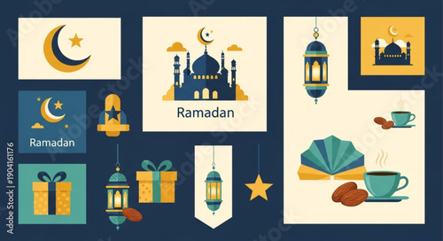 Ramadan Islamic Holiday Icons and Symbols Collection.