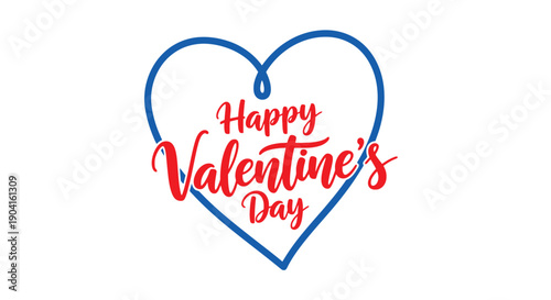 A blue heart shape contains the text happy valentine s day in red script