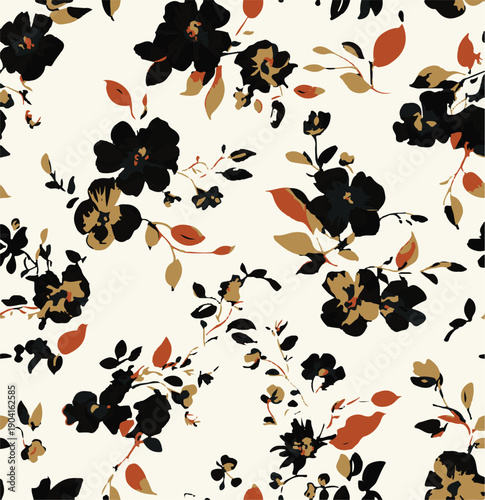 Big flowers pattern, upscale floral pattern. graphical textures floral, trendy colors pattern , flowers background with leaves. vector illustration.