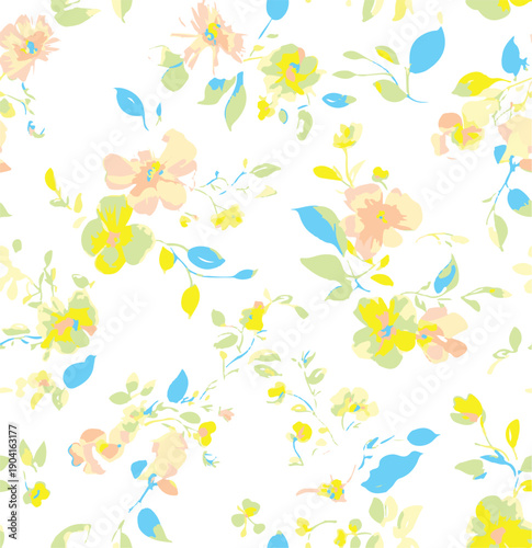 Big flowers pattern, upscale floral pattern. graphical textures floral, trendy colors pattern , flowers background with leaves. vector illustration.