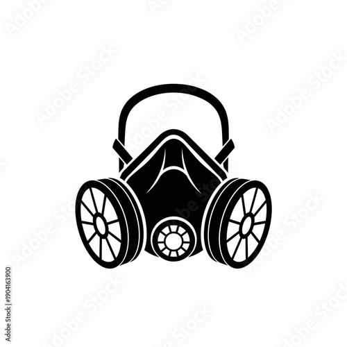 Black and white illustration of a respirator mask.
