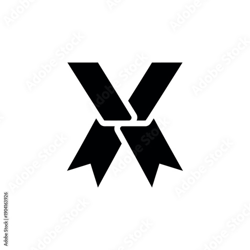 Black Ribbon X Mark Icon Symbol.