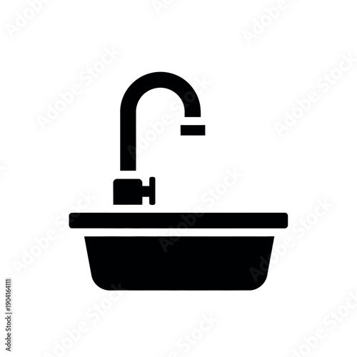 Minimalist Black and White Faucet and Sink Icon.