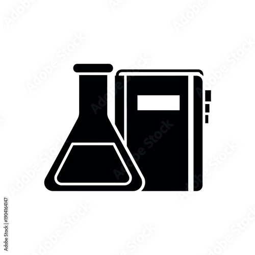 Science book and flask icon illustration.