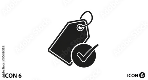 Price tag with a check mark icon for approved or confirmed purchase.