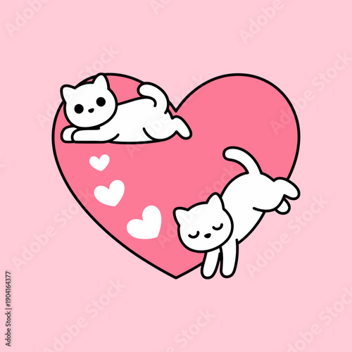 Cute Cats Sleeping on Pink Heart Illustration