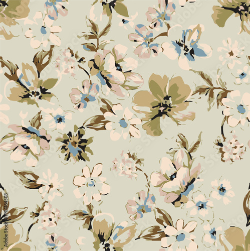 Big flowers pattern, upscale floral pattern. graphical textures floral, trendy colors pattern , flowers background with leaves. vector illustration.