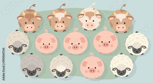 Playful Pigs in Pastel Circle Pattern Illustration.