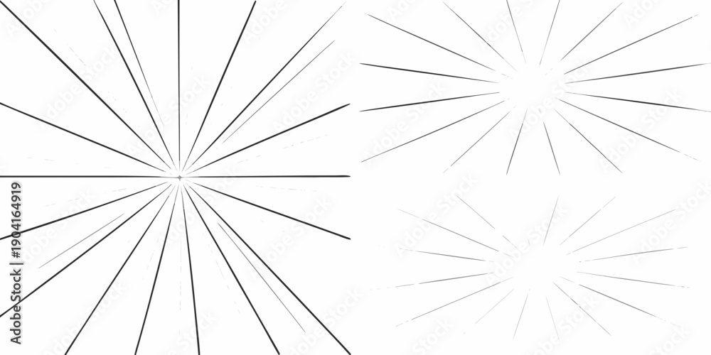 Obraz premium Abstract graphic illustration with radiating lines and starburst shapes on white