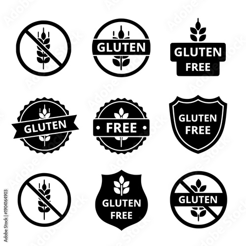 Gluten free icon silhouette black vector food allergy label set on white background